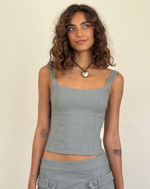 Motel Rocks Ailsa Tie Back Women's Vest Grey | ERU7488OX