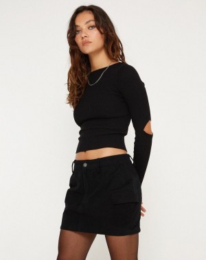 Motel Rocks Ajeng Low Rise Cargo Mini Women's Skirts Black | NFJ6972UA