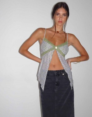 Motel Rocks Aliqa Mesh Butterfly Women's Vest Green Rose | HLA750XS