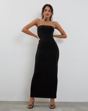 Motel Rocks Annalise Bandeau Slinky Women's Maxi Dress Black | ZRE7996VT