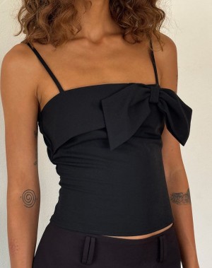 Motel Rocks Antlia Bow Cami Women's Tank Top Black | WQY6940SK