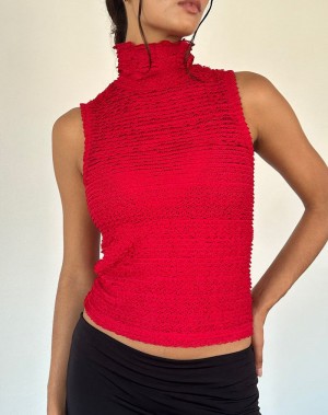 Motel Rocks Arien Textured Mock Neck Women's Vest Red | YKG5141JK