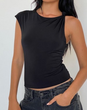 Motel Rocks Cambrie Asymmetrical Sleeveless Top Women's Vest Black | YCQ9864QF