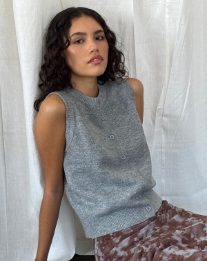 Motel Rocks Cancri Button Through Women's Vest Grey | OXN2466MV