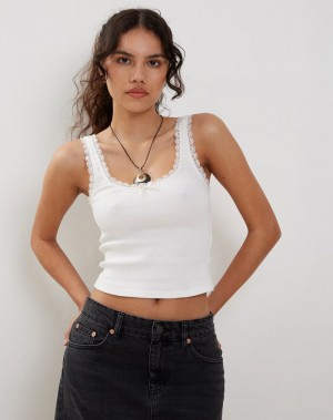 Motel Rocks Carillo Lace Trim Top Women's Vest White | ISQ411IZ