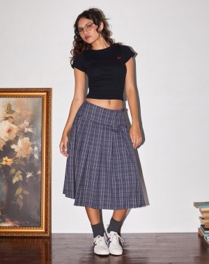 Motel Rocks Catelyn Pleated Midi Women's Skirts Navy | VSW5784HE