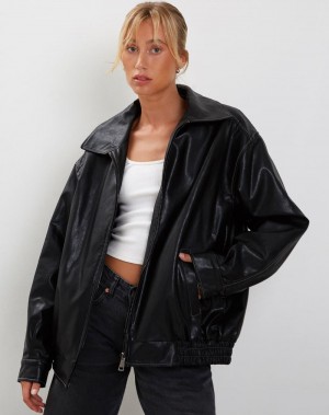 Motel Rocks Cavita Women's Leather Jackets Black Grey | PLG520VZ