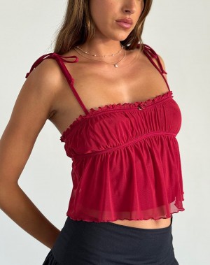 Motel Rocks Damaris Cami Women's Tank Top Red Pink Red | EKY4529UP