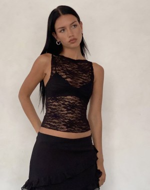 Motel Rocks Dwira Lace Top Women's Vest Black | ZSH2828CN