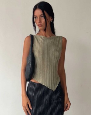 Motel Rocks Etta Knitted Top Women's Vest Green | VKZ7784SO