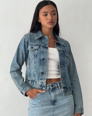 Motel Rocks Fitted Women's Denim Jackets Blue | PTK1163NL