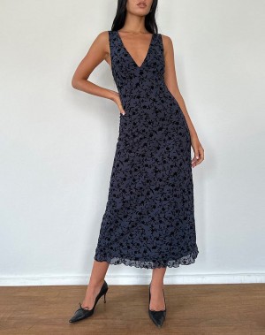 Motel Rocks Gabriela Women's Midi Dress Navy | EGH2717LU