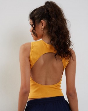 Motel Rocks Gelsho Open Back Women's Tank Top Yellow | AGO9237OI