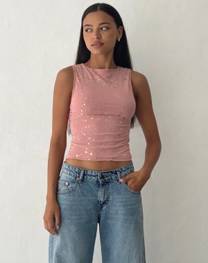 Motel Rocks Hala Top Women's Vest Pink Gold | ZNN4337VV