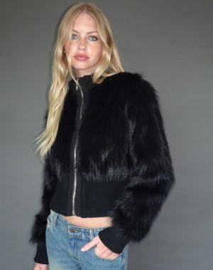 Motel Rocks Homari Shaggy Faux Fur Women's Jackets Black | RPD10055XR