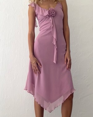 Motel Rocks Jenani Rosette Ruffle Women's Midi Dress Light Purple | DOU2326TV