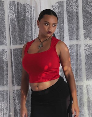 Motel Rocks Jinsu Women's Cropped Tops Red | BVG2352UF