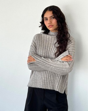 Motel Rocks Judah Oversized Chunky Rib Knit Women's Jumpers Light Grey | GZE2248TN