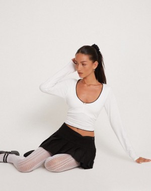 Motel Rocks Junie Ballet Long Sleeve Women's T Shirts White | PFR1126PH