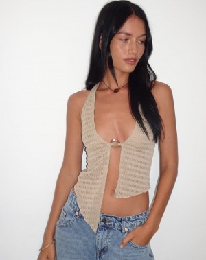 Motel Rocks Kacie Halter Women's Vest Beige | RTJ9055UV