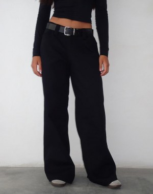 Motel Rocks Kaomy Wide Leg Women's Trousers Black | HEE7421TS