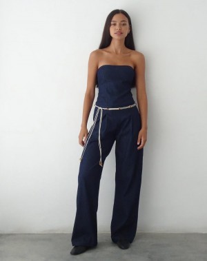 Motel Rocks Kyaria Women's Jumpsuit Dark Blue | FWJ3351QO