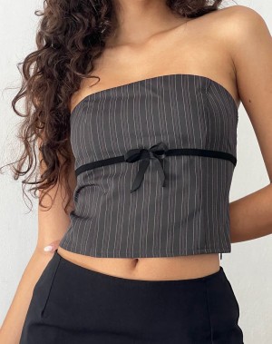 Motel Rocks Leggy Tube Women's Cropped Tops Grey | AMA3181GH