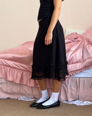 Motel Rocks Lenuta Chiffon Midi Women's Skirts Black | ZCQ2337PU