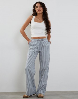 Motel Rocks Lirura Wide Leg Women's Trousers Grey White | BWZ2324LX