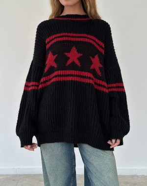 Motel Rocks Lulees Oversized Women's Jumpers Black Red | JPE313TB