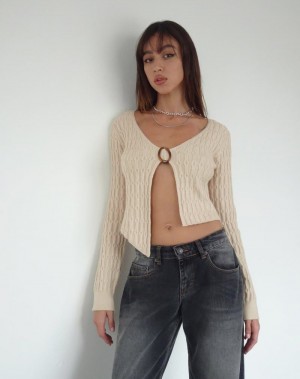 Motel Rocks Mohara Long Sleeve Butterfly Women's Jumpers Beige | LDT6883KD