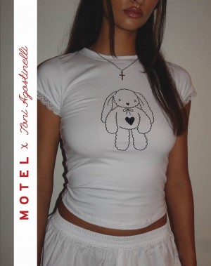 Motel Rocks Motel X Toni Agost Tattoo Izzy Tee Women's T Shirts White | WZG8871ZF