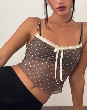 Motel Rocks Norde Cami Women's Cropped Tops Brown White | UAY4144FQ