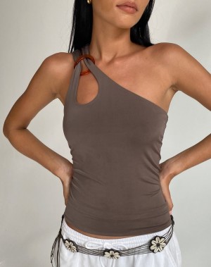 Motel Rocks Odette O Ring Detail Women's Vest Grey Brown | FTP4682FG