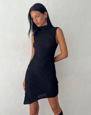 Motel Rocks Ottilie Textured Asymmetric Women's Mini Dress Black | ASG2375EW