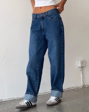 Motel Rocks Oversized Dad Low Rise Women's Jeans Blue | KLF43OW