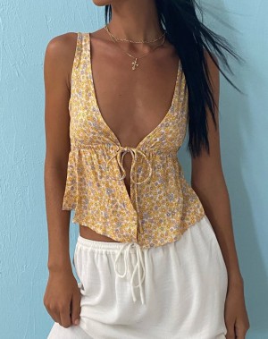 Motel Rocks Rolia Tie Front Top Women's Vest Yellow | LKN362SA