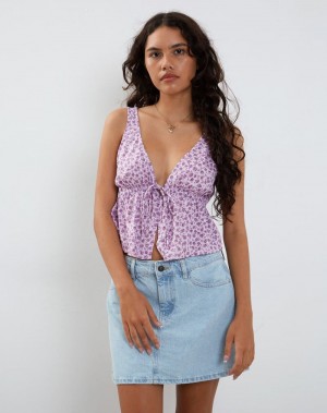 Motel Rocks Rolia Tie Front Women's Vest Purple Rose | VUO2096HG