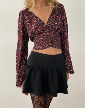 Motel Rocks Rosani Long Sleeve Women's Blouse Dark Red Black | XOT8859PM