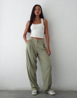 Motel Rocks Sakaria Wide Leg Women's Trousers Grey Green | JGW4484YS