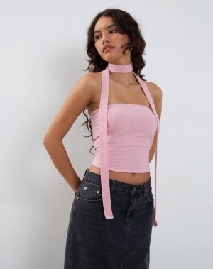 Motel Rocks Shaloe And Scarf Set Women's Cropped Tops Pink | EIF5815WP