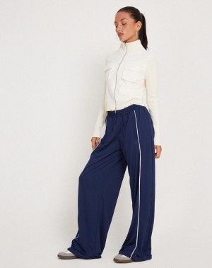 Motel Rocks Shobi Wide Leg Women's Joggers Navy | NHG8468XB