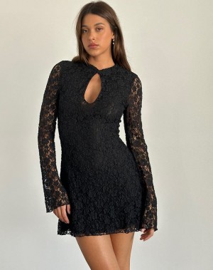 Motel Rocks Silvanna Keyhole Women's Mini Dress Black | AQI1824ZK