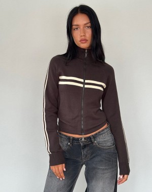 Motel Rocks Talisa Sporty Zip Through Women's Jackets Brown | LQV5391GE