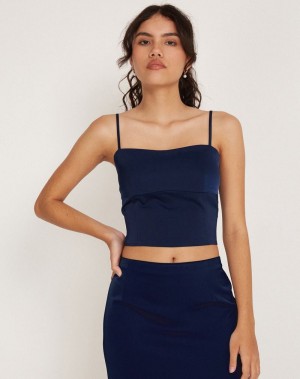 Motel Rocks Tenley Women's Cropped Tops Navy Blue | BNM5634RX