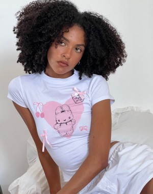 Motel Rocks Tiona Cropped Tee Women's T Shirts White | NWS5786YC