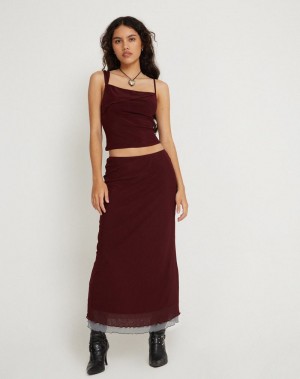 Motel Rocks Tresha Maxi Women's Skirts Red | EUQ7819UT