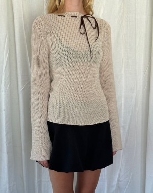 Motel Rocks Valorie Knit Women's Jumpers Beige | ZOE7856VV