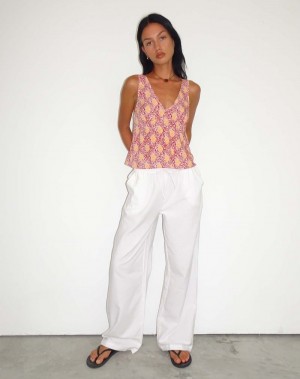 Motel Rocks Wasic Wide Leg Linen Women's Trousers White | ZQW6492PW