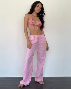 Motel Rocks Wasic Wide Leg Linen Women's Trousers Pink | EDW6534ID